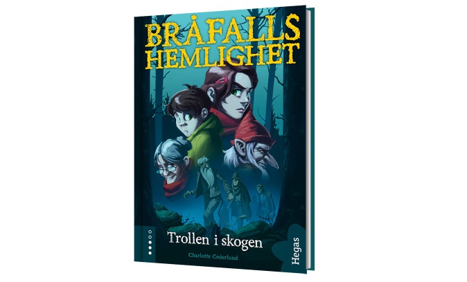 Två barn i skogen bland andra silluetter