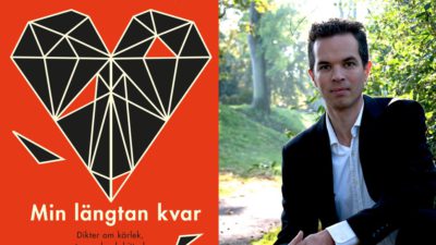 Författaren Mårten Melin bredvid sin bok Min längtan kvar