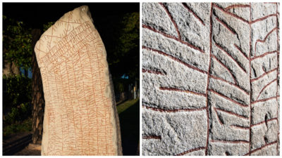 Collage på runstenen som heter Rökstenen